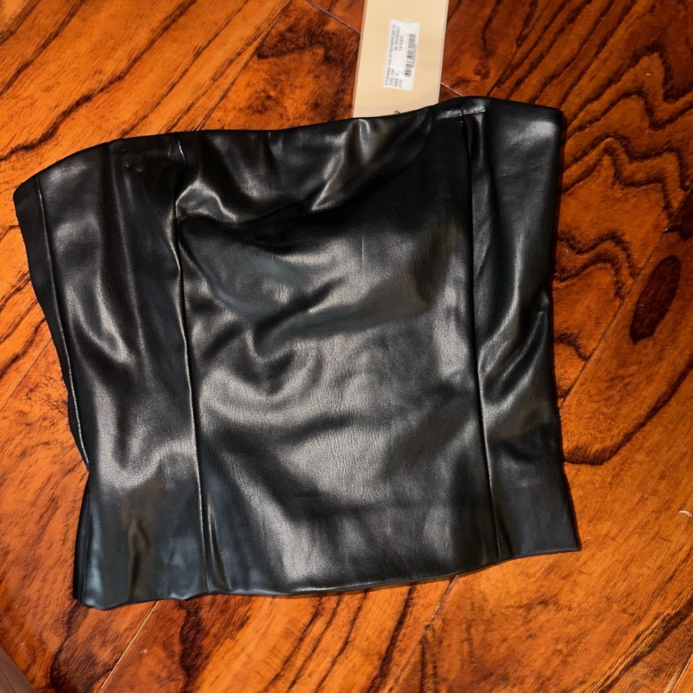 Meshki Black Leather Crop Top